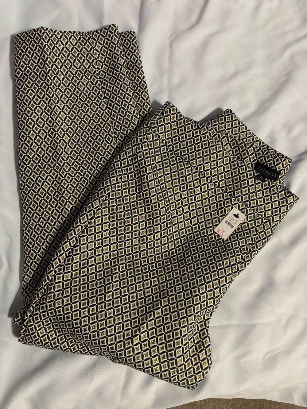 Talbots Black and Cream Diamond-Print Dress Pants